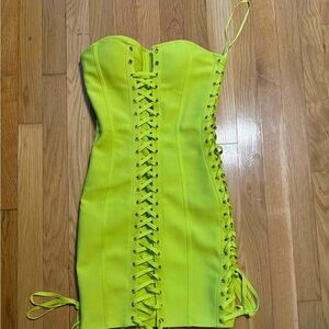 Olive green strapless dress